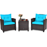 Tangkula 3 Pieces Patio Furniture Set, PE Rattan Wicker 3 Pcs Outdoor Sofa Set