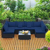 Tangkula 7 Piece Patio Furniture Set, Outdoor Sectional Sofa w/Pillows and Cushions, Wicker Sofa Conversation Set with Coffee Table
