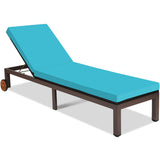 Tangkula Patio Chaise Lounge Chair, Outdoor Rattan Lounger Recliner Chair with Wheels