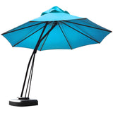 Tangkula 11 FT Offset Patio Umbrella, Aluminum Frame Double Top Hanging Umbrella with Weight Base