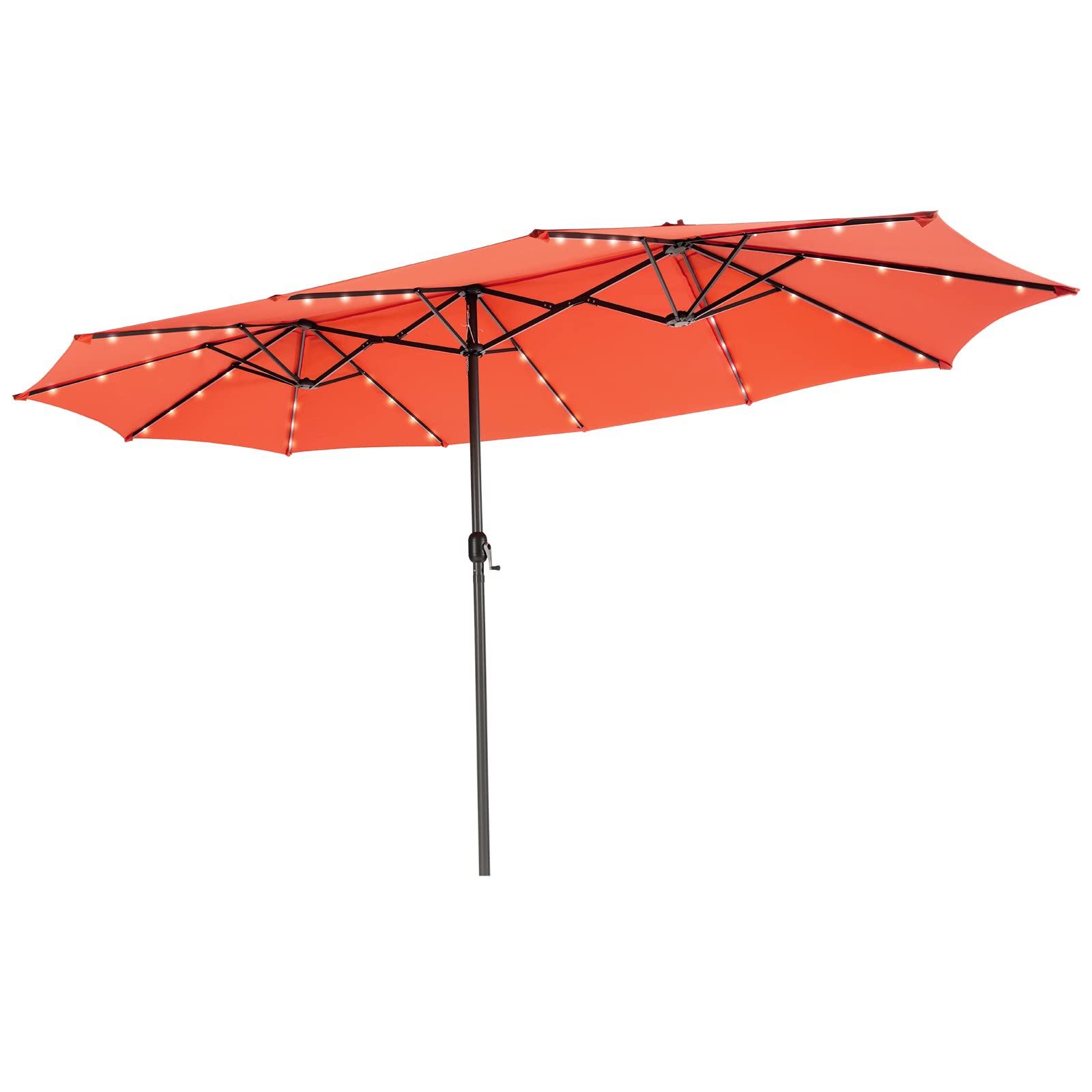 15 Feet Twin Patio Umbrella with 48 Solar LED Lights-Orange 15 Feet Twin Patio Umbrella with 48 Solar LED Lights-Orange