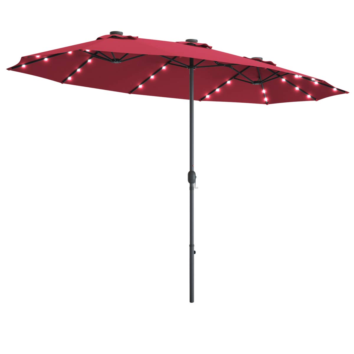 15 ft solar led patio double-sided umbrella market umbrella Kingdura 15ft Large with Lights, Double- Sided Rectangle Lighted Outdoor Table with Base Included, 12 Reinforced Ribs, 48 Lights, Crank Lift for Pool Deck Backyard duty base ensures rock PURPLE LEAF 15 ft. Solar