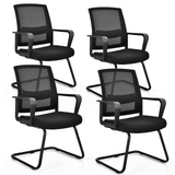 Tangkula Mid Mesh Back Office Guest Chair Chair W/Adjustable Lumbar Support & Sled Base