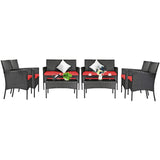 Tangkula Patio Furniture Set, Outdoor Wicker Conversation Set with Tempered Glass Coffee Table
