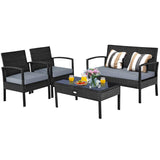 Tangkula Wicker Patio Conversation Furniture Set, Outdoor Rattan Chair and Table Set