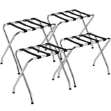 Tangkula Chrome Luggage Rack for Guest Room, No Assembly Required, Folding Metal Suitcase Stand with Nylon Belts