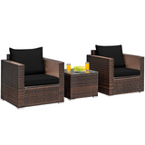 Tangkula 3 Pieces Patio Furniture Set, Outdoor Conversation Rattan Furniture Set