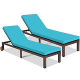Tangkula Patio Chaise Lounge Chair, Outdoor Rattan Lounger Recliner Chair with Wheels