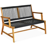 Tangkula 2-Person Patio Acacia Wood Bench Loveseat Chair, Outdoor Patio Bench Acacia Wood Bench