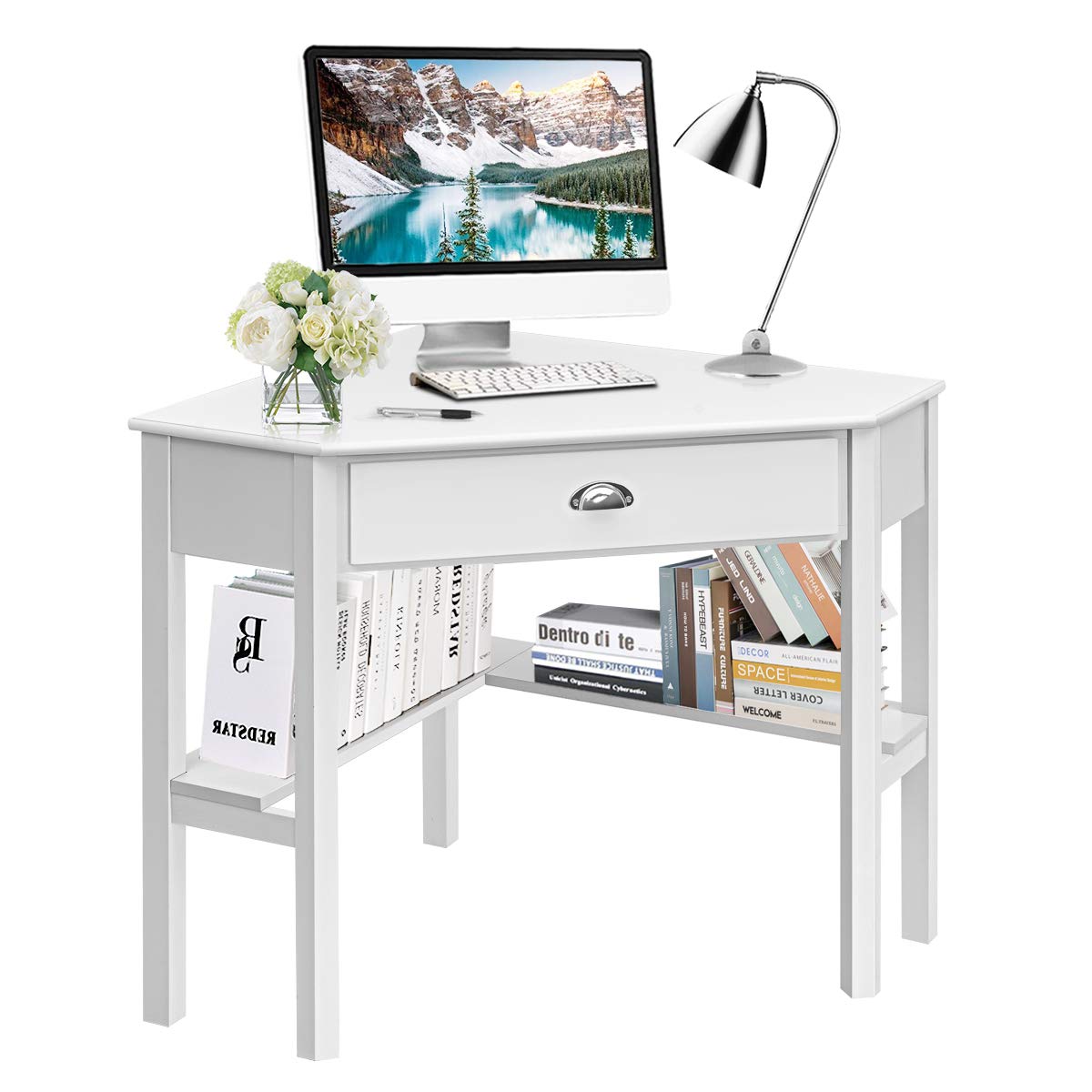 Corner Computer Desk, Pure White - Tangkula