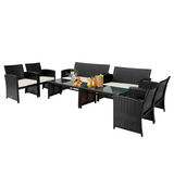 Tangkula 4 Pieces Rattan Furniture Set, Outdoor Conversation Set w/Chair & Loveseat & Tempered Glass Coffee Table