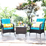 Tangkula 3 Piece Patio Furniture Set, 2 Wicker Chairs with Glass Top Coffee Table