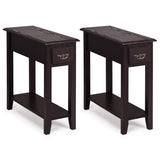 Tangkula Narrow End Table, Slim Side Table with Drawer and Open Shelf