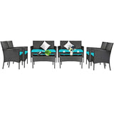 Tangkula Patio Furniture Set, Outdoor Wicker Conversation Set with Tempered Glass Coffee Table