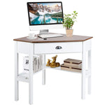Corner Computer Desk, Natural White - Tangkula