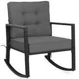 Tangkula Wicker Rocking Chair, Outdoor Glider Rattan Rocker Chair with Heavy-Duty Steel Frame