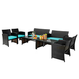 Tangkula 4 Pieces Rattan Furniture Set, Outdoor Conversation Set w/Chair & Loveseat & Tempered Glass Coffee Table