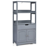 Bathroom Floor Cabinet with Drawer, 2 Open Shelves and Door Cupboard