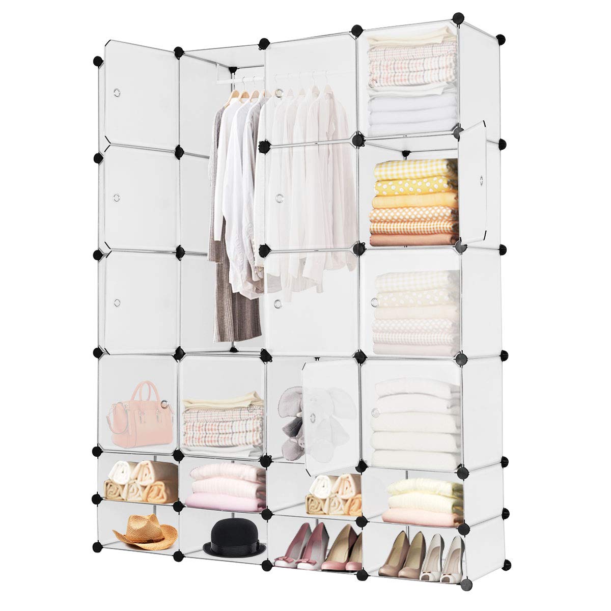 Tangkula 16 Cubes Portable Wardrobe Closet, Combination Bedroom Dresser  Armoire with Hanging Sections, Cube Storage Organizer for Hanging Clothes,  DIY