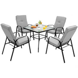 Tangkula 5 Piece Patio Dining Set, Outdoor 35 Inches Square Tempered Glass Table