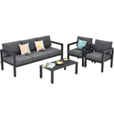 4-Piece Outdoor Furniture Set, Garden Aluminum Conversation Set with Padded Cushions