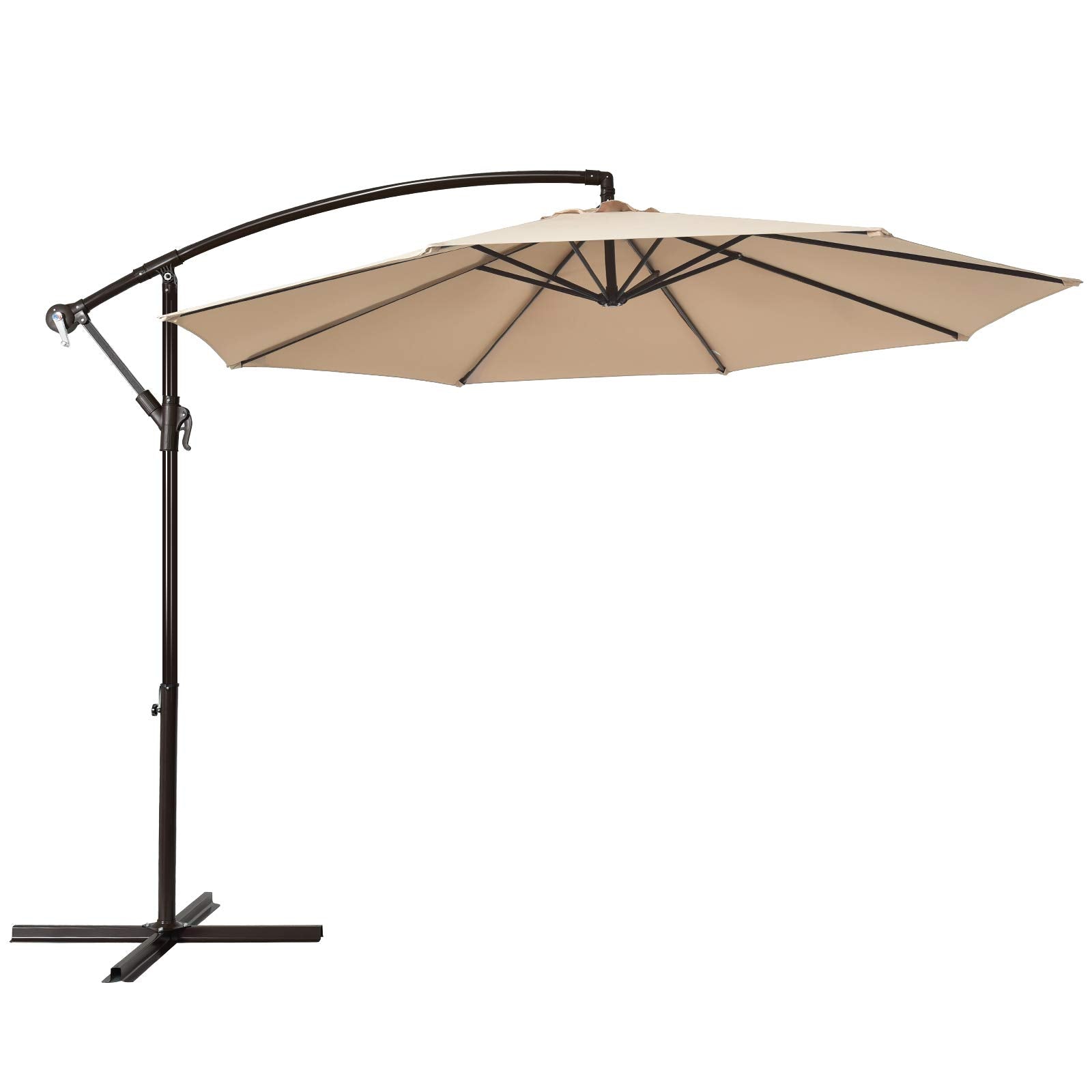 10FT Patio Offset Umbrella, Outdoor Cantilever Umbrella with Easy Tilt Adjustment, Tan