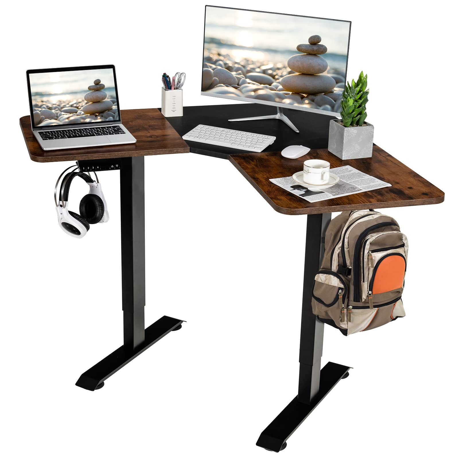 Tangkula L Shaped Electric Standing Desk, 59.5 Inch Corner Stand Up Desk