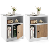 Tangkula Nightstand Set of 2, Wooden Sofa Side End Table with Bamboo Door & Open Compartments