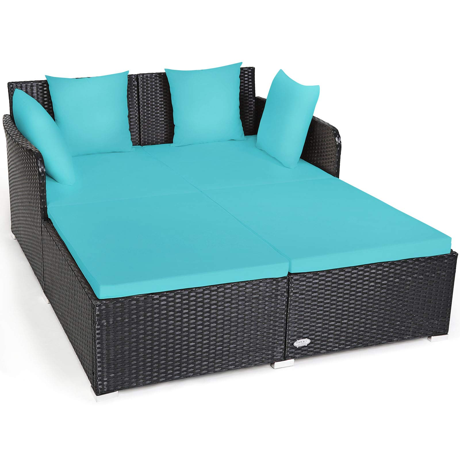 Outdoor Rattan Daybed, Turquoise- Tangkula