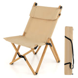 Tangkula Folding Camping Chair, High Back Portable Bamboo Camp Chair with 2-Level Adjustable Backrest