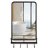 Tangkula Bathroom Mirror w/ Shelf & 4 Hooks, 33" x 19" Rectangle Vanity Mirror