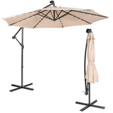 Tangkula 10 ft Cantilever Umbrella w/32 Solar-Powered LED Lights, Functional Tilting System & Hand-Crank Mechanism
