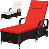 Tangkula Patio Chaise with Wheels, 6 Positions Adjustable Outdoor Lounger Chair with Steel Frame