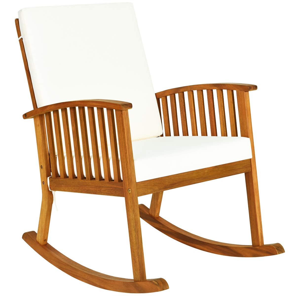 Tangkula Outdoor Acacia Wood Rocking Chair, Wooden Rocker w/Detachable Washable Cushions