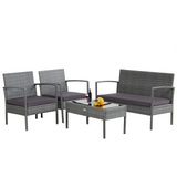 Tangkula Patio 4 Piece Rattan Furniture Set, Patiojoy Outdoor Wicker Conversation Set