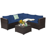 6 Pieces Patio Furniture Set, Outdoor Rattan Sofa Set, Wicker Conversation Set