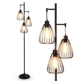 Tangkula 3 Lights Industrial Floor Lamp, Rustic 3-Head Tall Lamp, 67Inch Metal Standing Lamp, Tree Lamp with 3 Hanging Lampshade