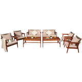 4/8PCS Patio Wood Sofa Set, Outdoor Acacia Wood Seating Chat Set with Cushions & Coffee Table