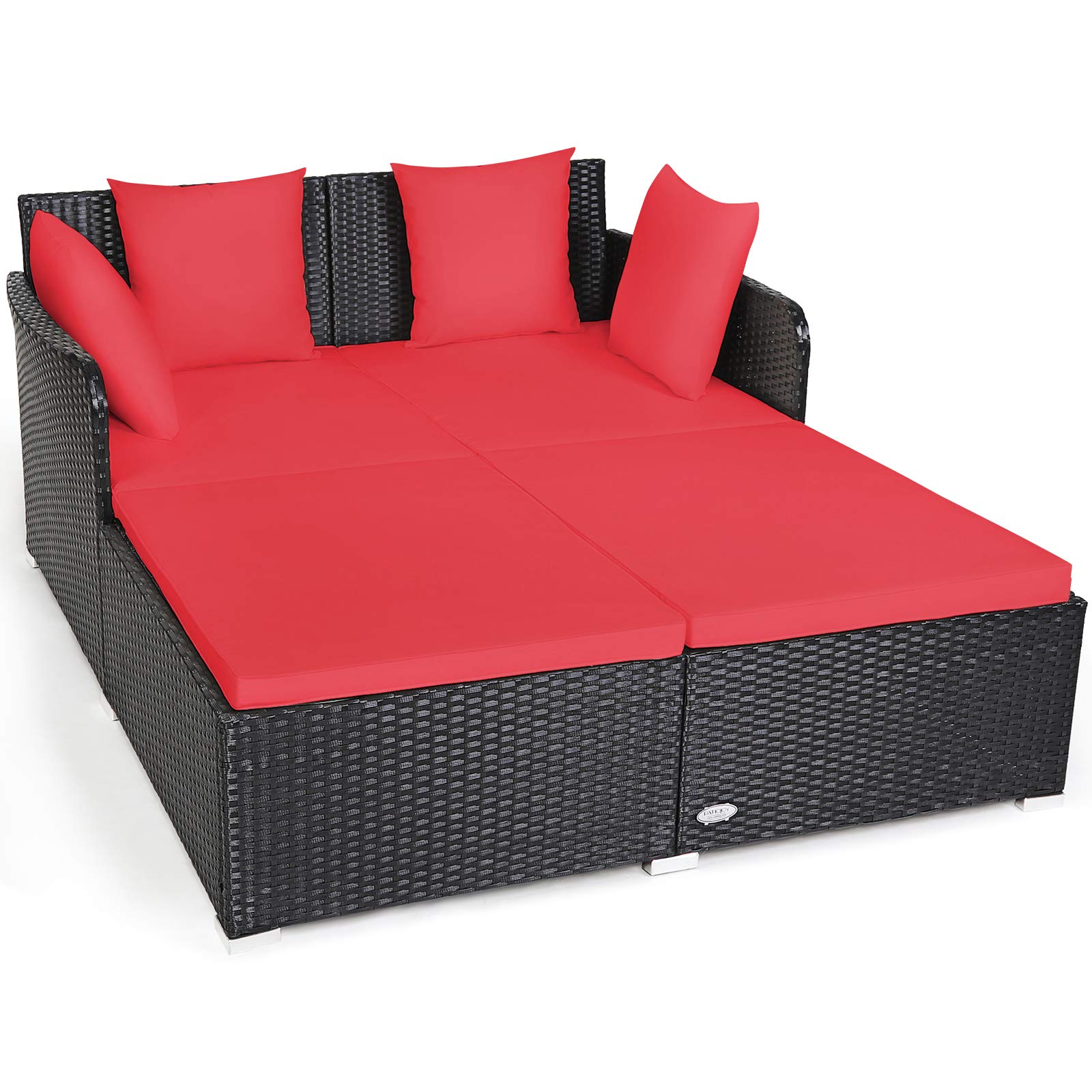 Outdoor Rattan Daybed, Red - Tangkula