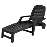 Outdoor Chaise Lounge Chair, 5-Position Adjustable Recliner with Storage Box and Flexible Wheels