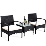 Tangkula 3 PCS Patio Wicker Rattan Furniture Set, Rattan Chair with Coffee Table