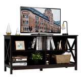 TV Stand for TVs up to 55 Inch, Farmhouse Wood Entertainment Center with X-Shaped Frame & 4 Open Storage Shelves