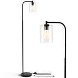 Tangkula Floor Lamp with Hanging Glass Shade (Bulb Not Included) (Black)