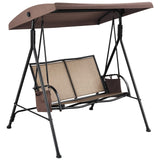 Tangkula 2-Person Patio Swing, Outdoor Porch Swing with Adjustable Canopy & 2 Storage Pocket