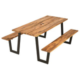 Tangkula Picnic Table with 2 Benches, Outdoor Acacia Wood Picnic Table Bench Set with 2-Inch Umbrella Hole