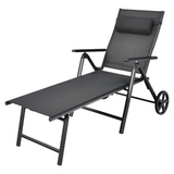 Tangkula Patio Lounge Chair w/Wheels, Outdoor Folding Chaise Lounger w/7 Adjustable Backrest Positions