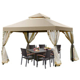 2-Tier 10x10 Feet Patio Gazebo, Outdoor Patio Fully Enclosed Gazebo Canopy Tent w/ Netting