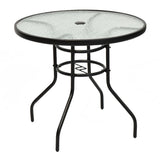 32" Outdoor Patio Table Round Steel Frame Tempered Glass Top Commercial Party Event Furniture Conversation Coffee Table