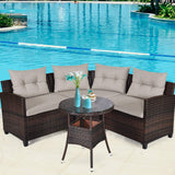 4-Piece Patio Furniture Set, C-Shape Outdoor Wicker Sectional Sofa Set