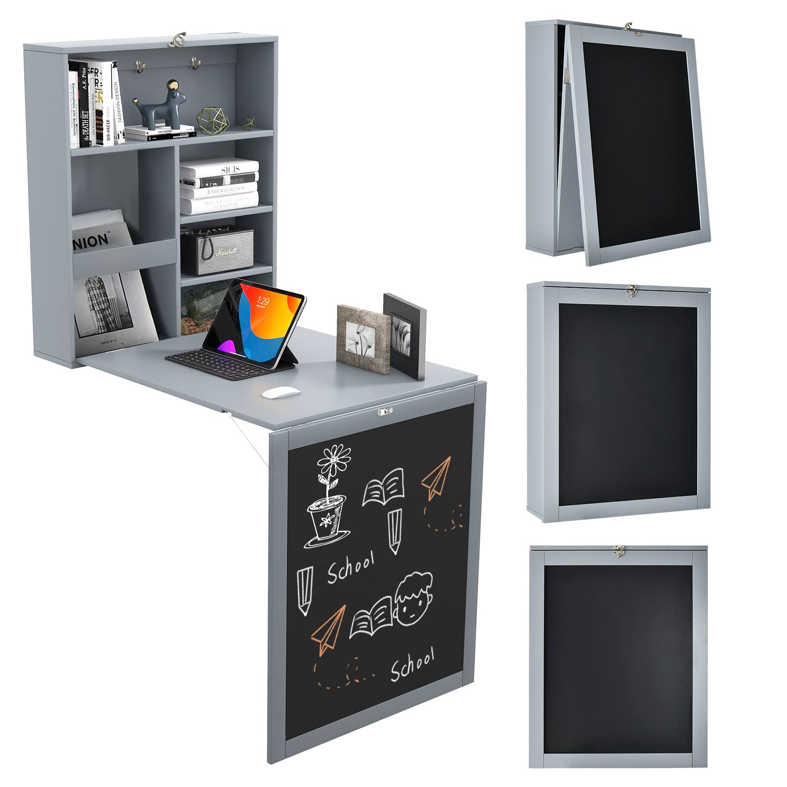 Tangkula Wall Mounted Desk, Floating Desk with Chalkboard – tangkula